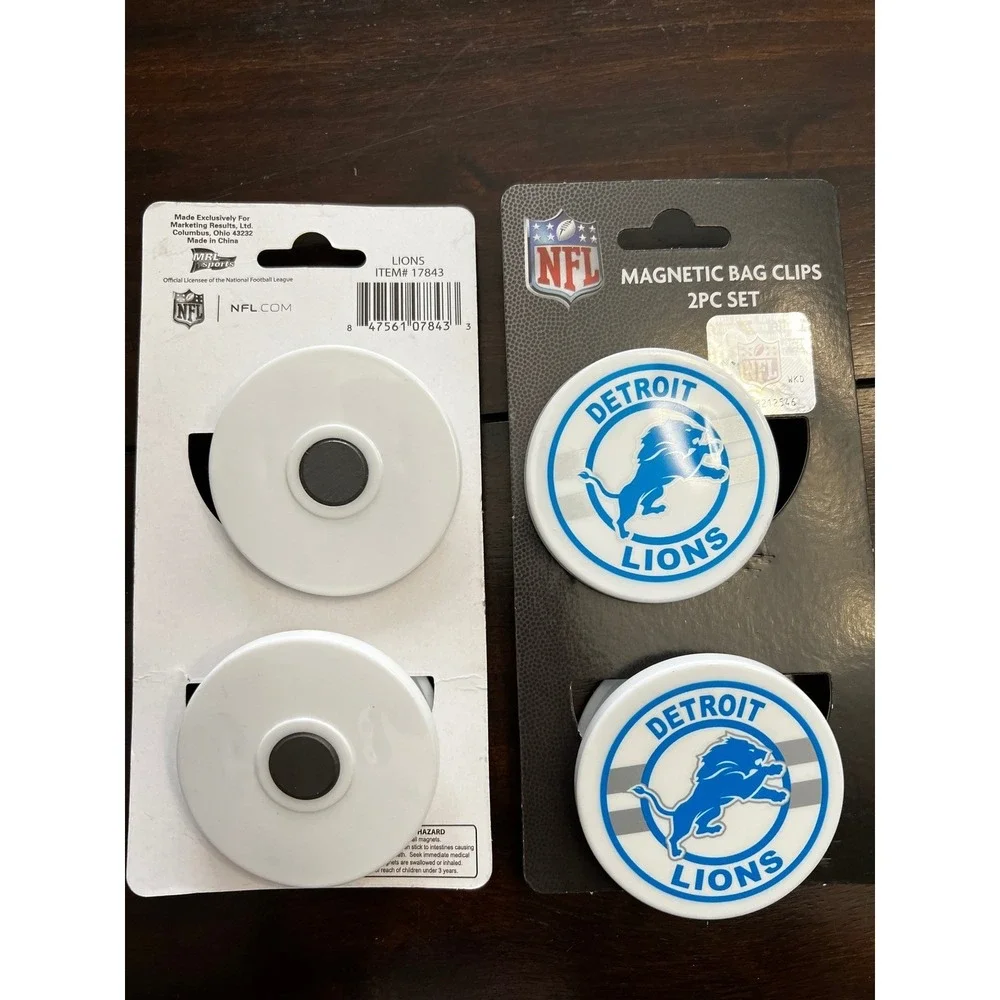 NWT Receive 2 sets of Detroit Lions NFL Magnetic‎ Bag Clips 2 Piece Set Fan Gear